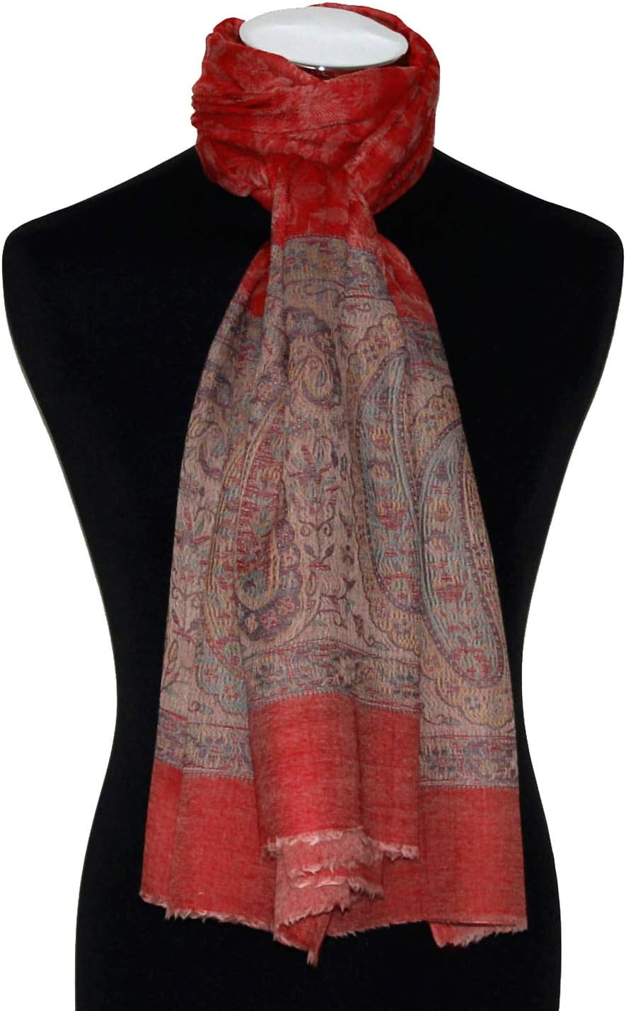 Lorenzo Cana Damen Pashmina Kaschmirschal 100% Kaschmir, 70 cm x 200 cm, Rot Beige Natur jacquardgew
