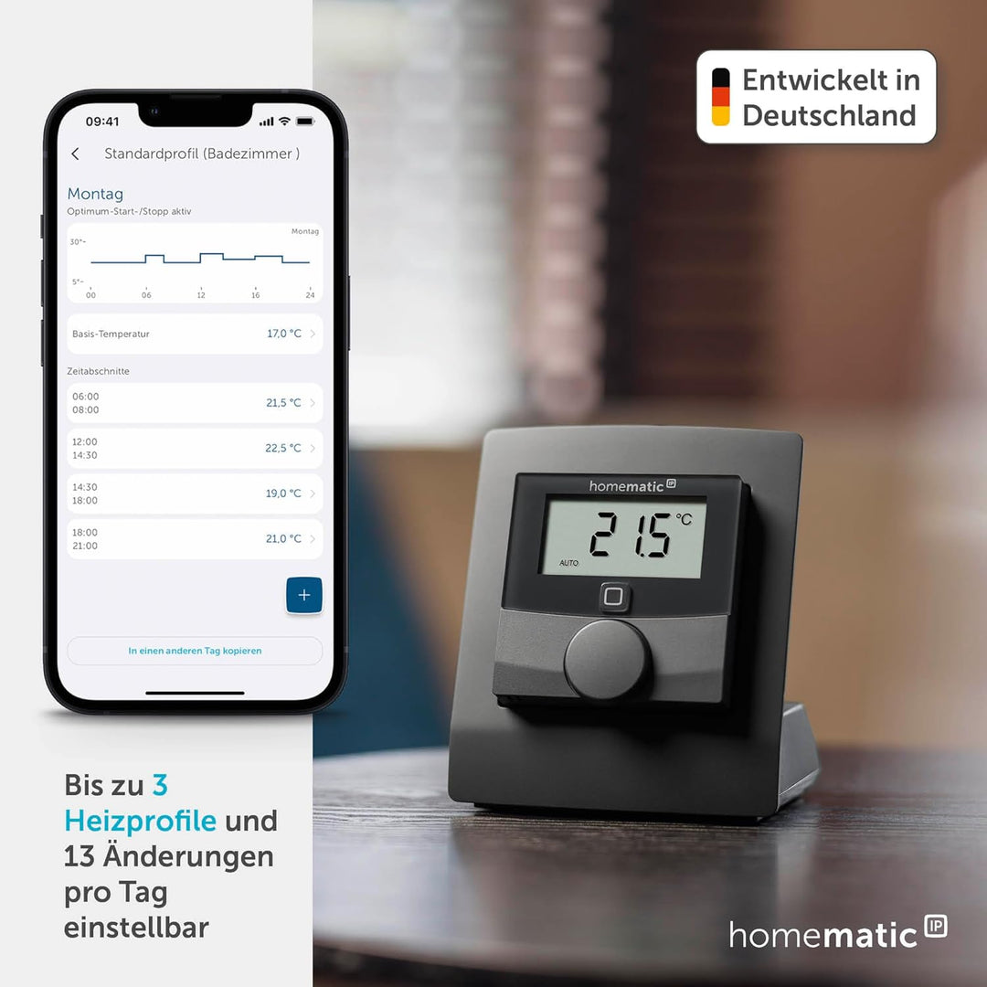 Homematic IP Smart Home Wandthermostat mit Luftfeuchtigkeitssensor, anthrazit, digitales Thermostat