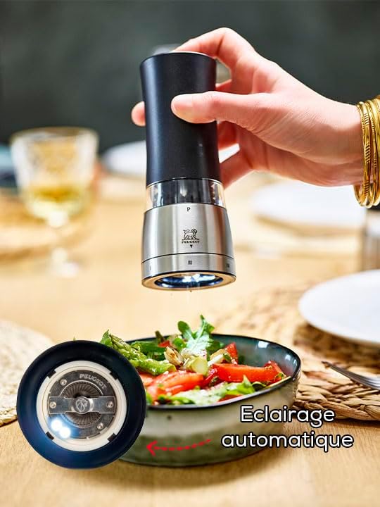 PEUGEOT - elektrische u‘Select-Salzmühle Daman 16 cm + Steinsalz - 6 voreingestellte Mahlgrade - Alu