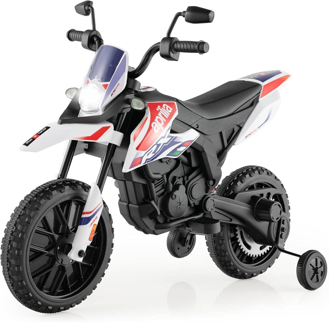 FANTASK 12V Elektromotorrad für Kinder 5,5-6 km/h, Kindermotorrad mit Stützrädern & Musik & Scheinwe