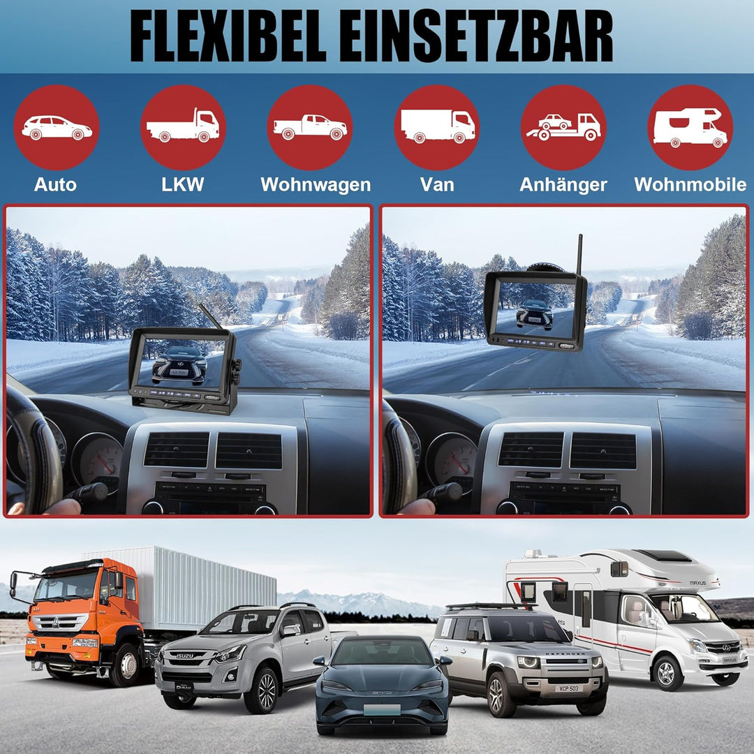Solar Funk Auto Rückfahrsystem HD für Wohnmobil, Wohnwagen, Anhänger, Transporter, Rückfahrkamera mi