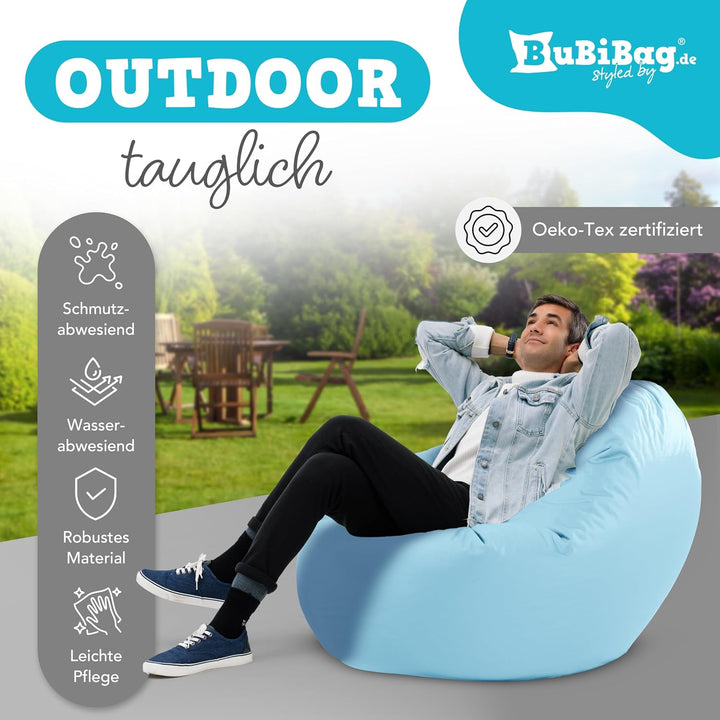 BuBiBag 2in1 Sitzsack L - XXL mit Füllung für Kinder &amp; Erwachsene, Gaming Beanbag &amp; Bodenkissen für
