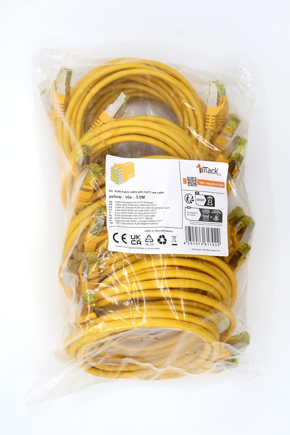 Cat.7 Netzwerkkabel 3m Gelb 10 Stück Cat7 Ethernetkabel Netzwerk LAN Kabel Rohkabel 10 Gb s SFTP PIM