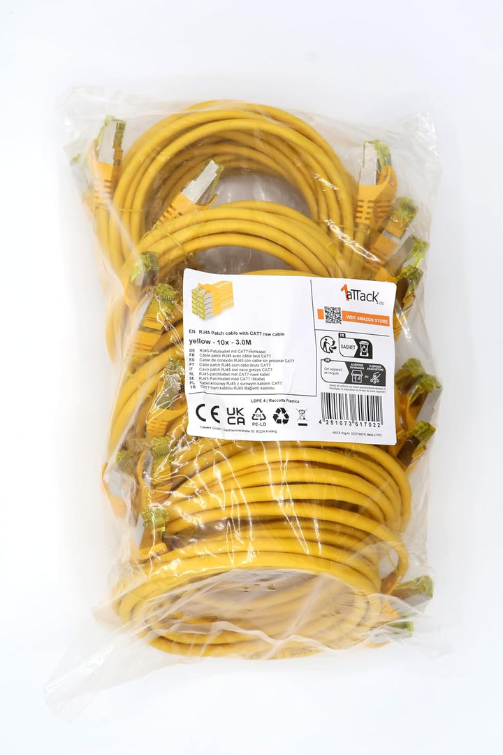 Cat.7 Netzwerkkabel 3m Gelb 10 Stück Cat7 Ethernetkabel Netzwerk LAN Kabel Rohkabel 10 Gb s SFTP PIM