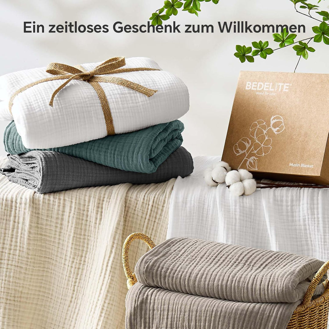 BEDELITE Musselin Decke 150 x 200 für Erwachsene - weiche & atmungsaktive Sommer Tagesdecke als Kusc