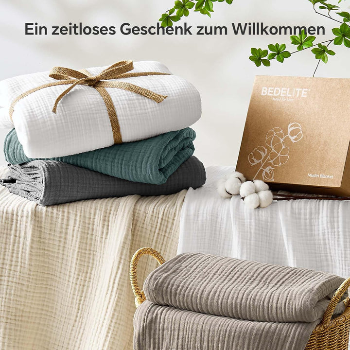 BEDELITE Musselin Decke 127x177 für Erwachsene - extra weiche & atmungsaktive Sommer Tagesdecke als