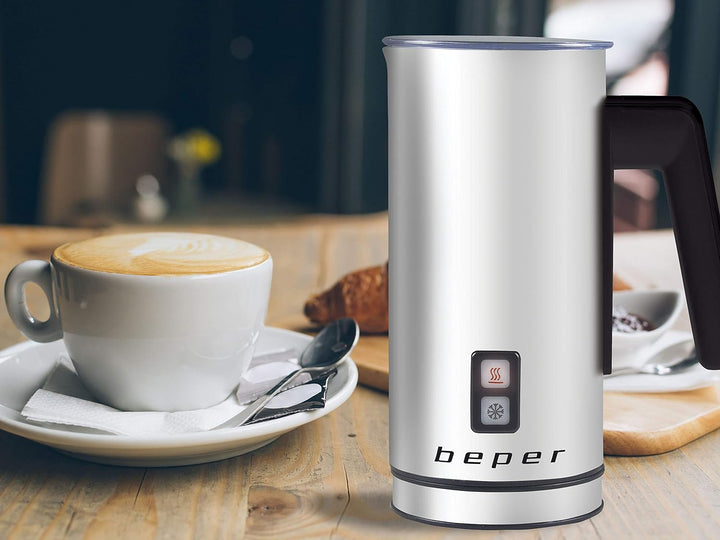 BEPER BB.210 Milchaufschäumer, Automatischer Milchaufschäumer aus Stahl für Cappuccino, Milch, heiss