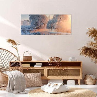 Wandbilder Dekoration Wohnzimmer Winter Schnee Fluss Panorama Bilder auf Leinwand 120x50cm Leinwandb