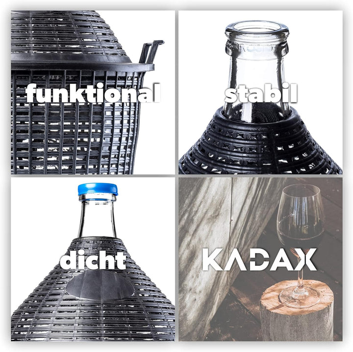 KADAX Glasballon 20L, Gärballon mit Kunststoffkorb, Gummistopfen, schmale Öffnung, Weinballon, Flasc