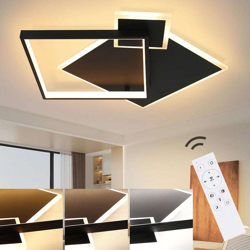 ZMH Deckenlampe LED Deckenleuchte Wohnzimmer - Schwarz Dimmbar 50W Wohnzimmerlampe Modern Design mit