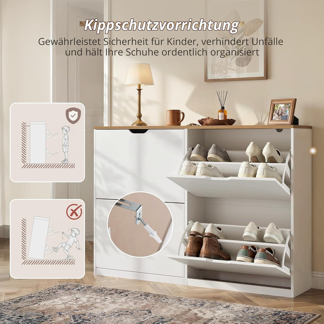 LUE BONA Schuhschrank mit 4 Flip-Klappen,Schuhschrank Schmal 23 cm Tiefe,Schuhkipper Geschlossen mit