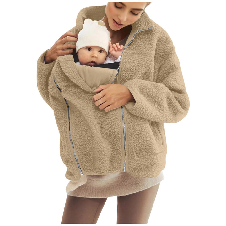 SYDUZAX Umstandsjacke mit Babyeinsatz Warm Teddy Fleecejacke Umstands Baumwolljacke Winter Umstandsm
