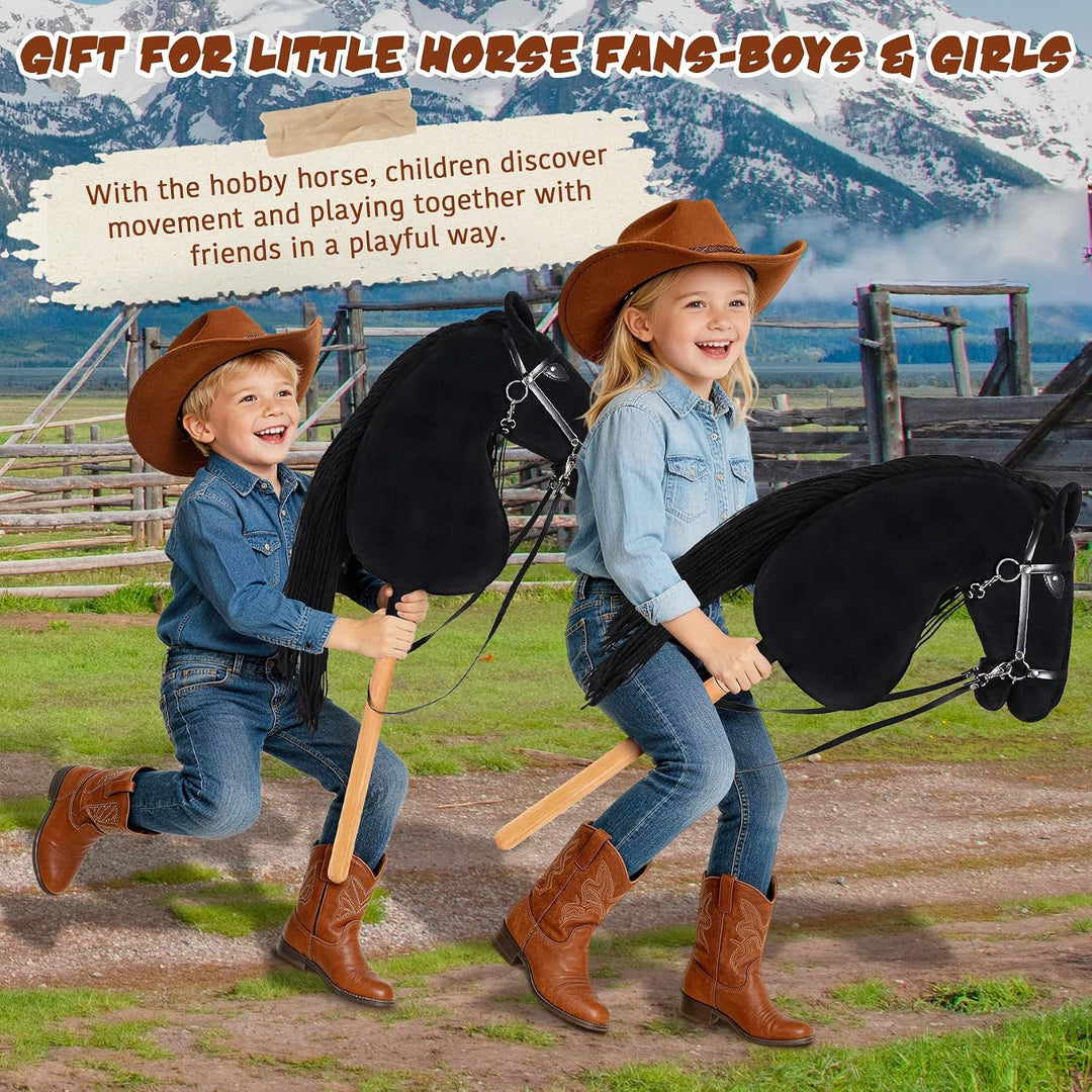 Hobby Horse für Kinder, Steckenpferd Spielzeug Pferd mit Halfter und Zügeln, Holzpferd Plüschpferd S