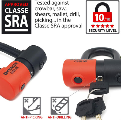 KRASER KR50+120L Motorradkette Diebstahlsicherung + Vorhängeschloss SRA Homologierte Anti-Diebstahl-