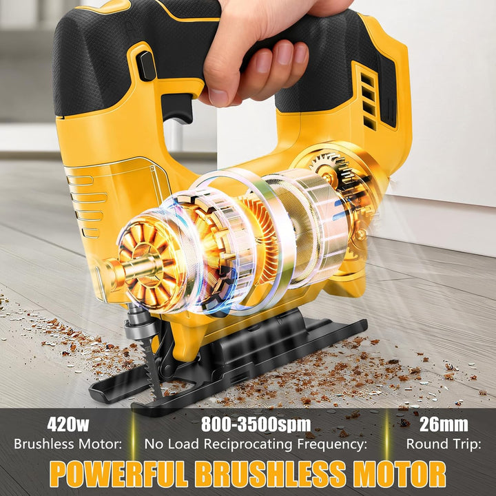 Stichsäge Kompatibel mit Dewalt 20V Akkus, Bürstenlose Pendelhub Stichsäge, 26 mm Hubhöhe 45° Schräg