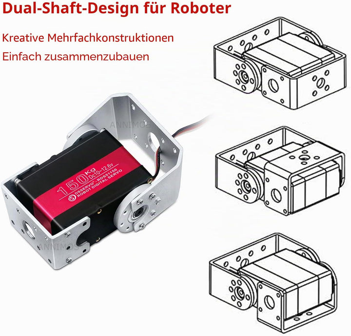 ANNIMOS 150KG Roboter Servomotor 12V Hochspannung hohes Drehmoment Stahlgetriebe grosse Digitale Len