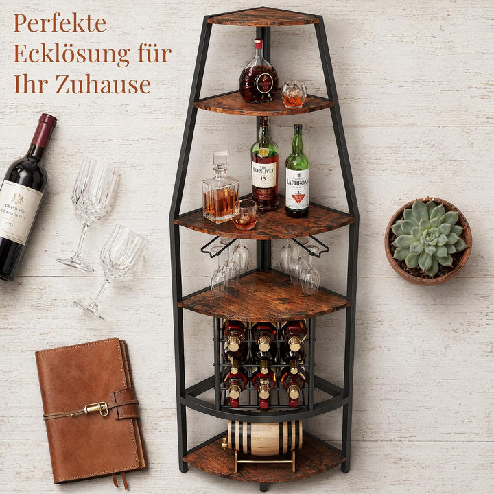 5-stöckiges Eck-Weinregal, stehend Barschrank mit Glashalter and Weinaufbewahrung, industrielles Win