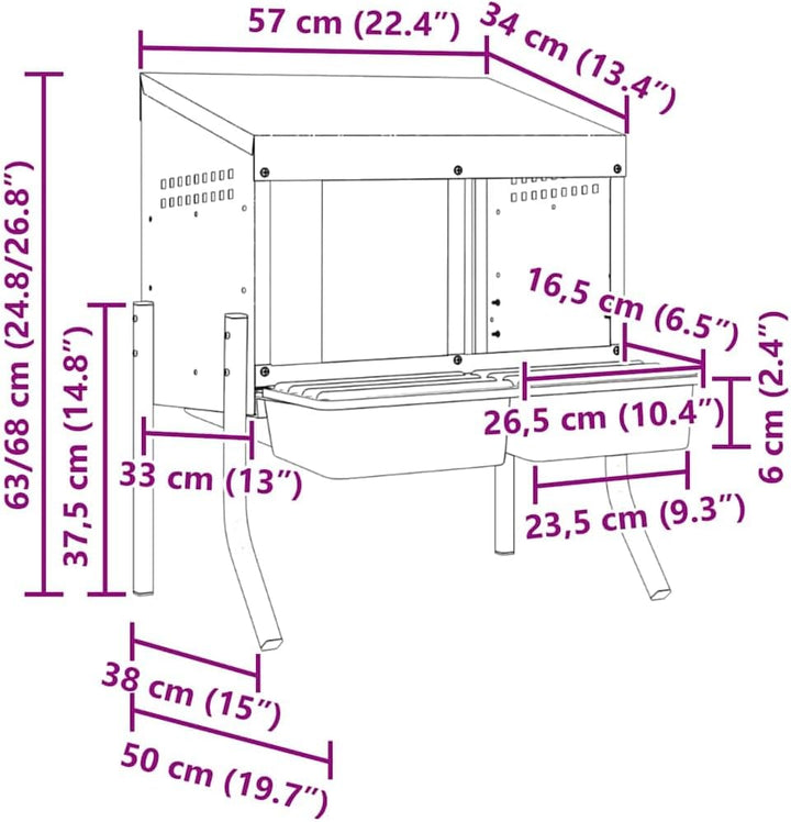 Hühner-Nistkasten mit 2 Fächern, verzinkter Stahl, höhenverstellbare Beine, für Innen- und Aussenber