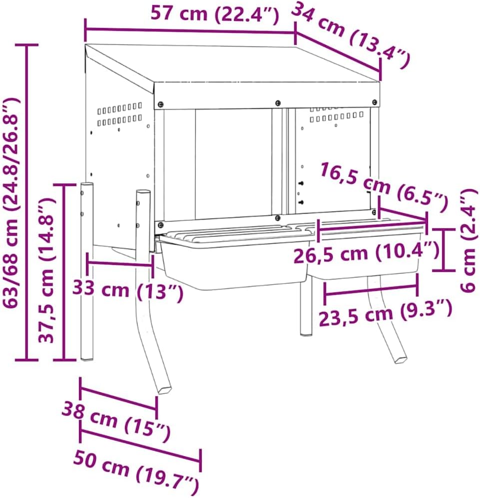 Hühner-Nistkasten mit 2 Fächern, höhenverstellbare Beine, verzinkter Stahl, langlebiges Material, fü