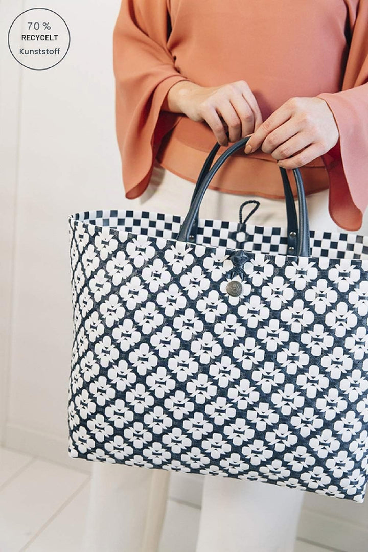 Handed By - Tasche, Markttasche, Einkaufstasche, Shopper - Motif Bag - blau/weiss - Grösse L