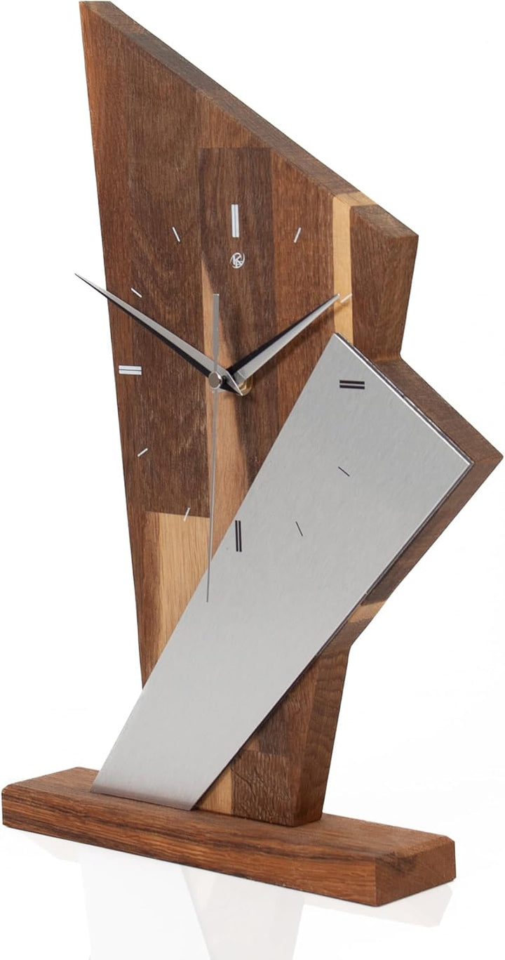 Kreative Feder Designer-Standuhr „Brown Square“ aus Massivholz – Tischuhr in modernem Metallic-Look