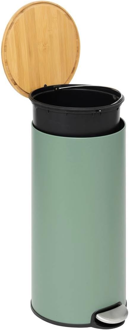 5five – Moderner Farb-Treteimer – Grün – 30 l – Bambusdeckel, herausnehmbarer Eimer, Soft-Close-Funk