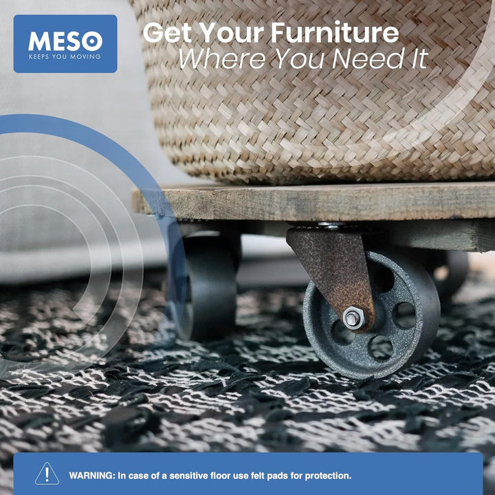 Vintage Rollen für Möbel – Räder für Möbel - Lenkrollen 75mm – 4er-Set - Alles Stahl Möbelrollen – R