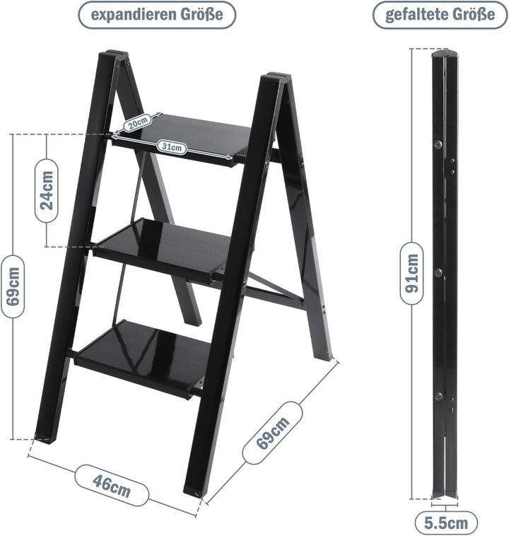 Eulenke 3 Stufen Leiter, Trittleiter Stufen, Klappleiter, Aluminium Leicht Stehleitern, Tragbare Kla