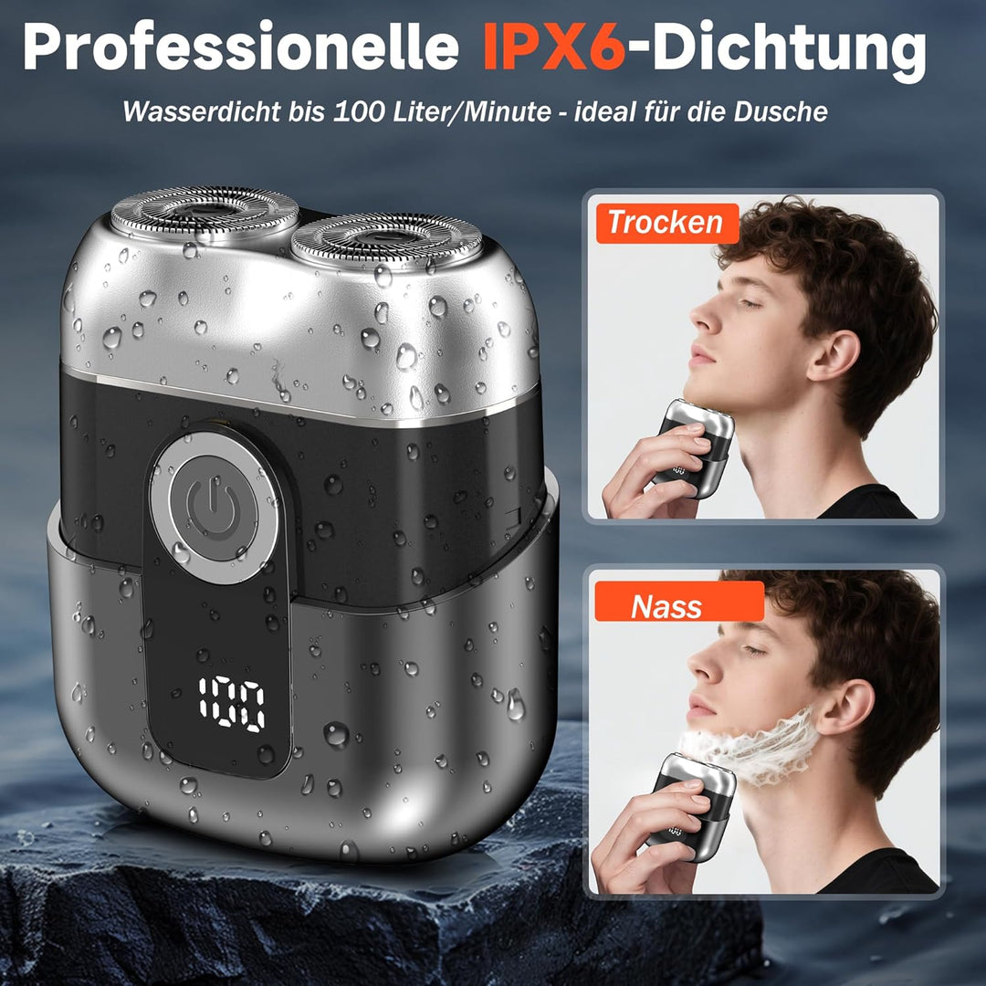 Mini Rasierer Herren Elektrisch mit LED-Anzeige, IPX6 Wasserdichter Elektrorasierer Herren, Tragbare