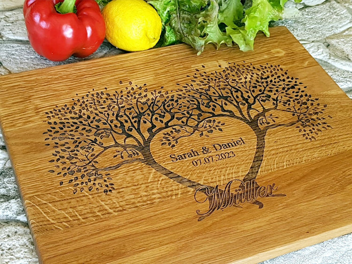 Personalisiertes Schneidebrett - Familienstammbaum | Handgefertigt Küchenbrett aus Holz | Geburtstag