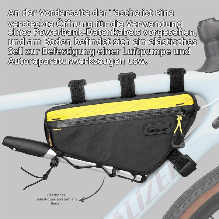 Rhinowalk Fahrrad-Dreieckstasche 1,7L – wasserdichte Rahmentasche mit YKK-Reissverschluss, Kabeldurc