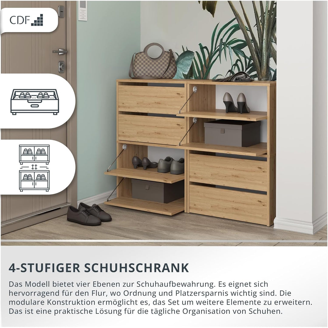 CDF Schuhschrank Modo X2 | Farbe: Eiche Artisan | Ideal für Vorzimmer, Flur, Büro | Schuhaufbewahrun