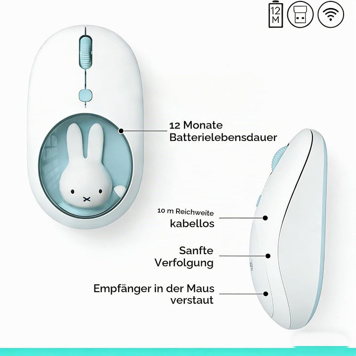 MiPow x Miffy Bluetooth Wireless Maus, kleine tragbare Maus, geeignet für Laptops, Tablets usw., Tra