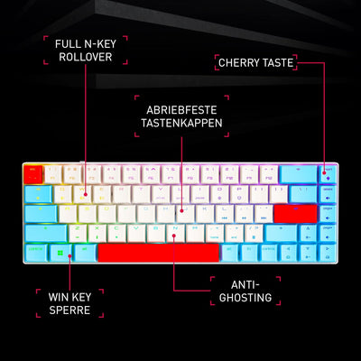 CHERRY MX-LP 2.1 Compact Wireless, kabellose kompakte Gaming-Tastatur mit 68 Tasten, Französisches L