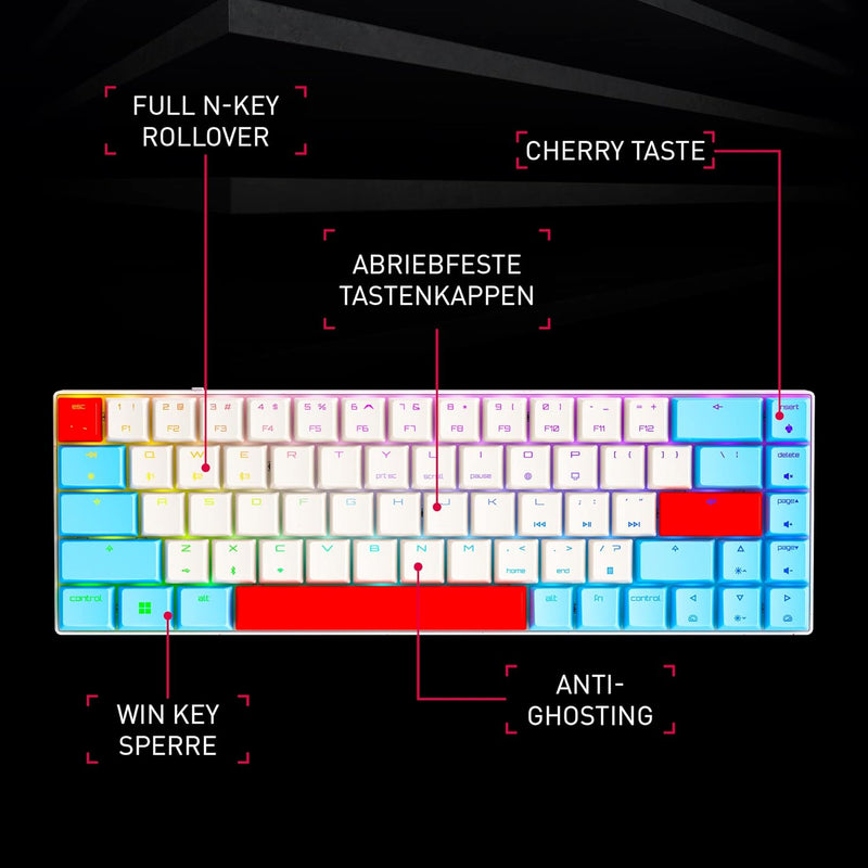 CHERRY MX-LP 2.1 Compact Wireless, kabellose kompakte Gaming-Tastatur mit 68 Tasten, Französisches L