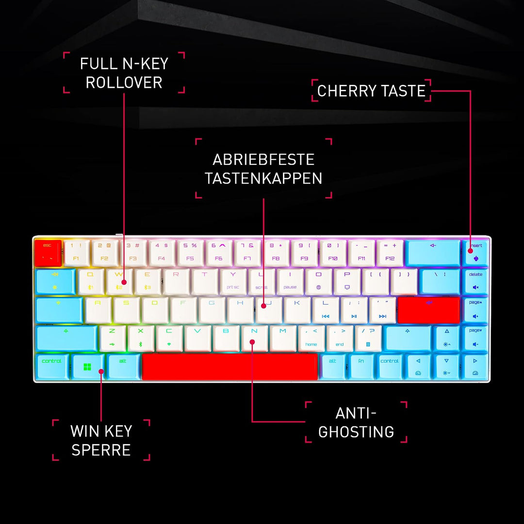 CHERRY MX-LP 2.1 Compact Wireless, kabellose kompakte Gaming-Tastatur mit 69 Tasten, Deutsches Layou