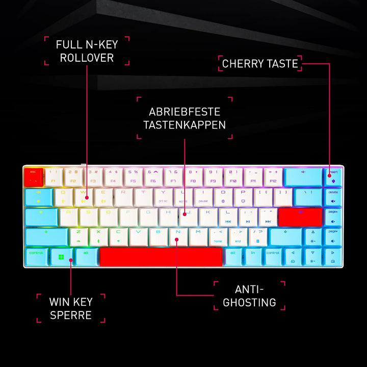 CHERRY MX-LP 2.1 Compact Wireless, kabellose kompakte Gaming-Tastatur mit 69 Tasten, Deutsches Layou