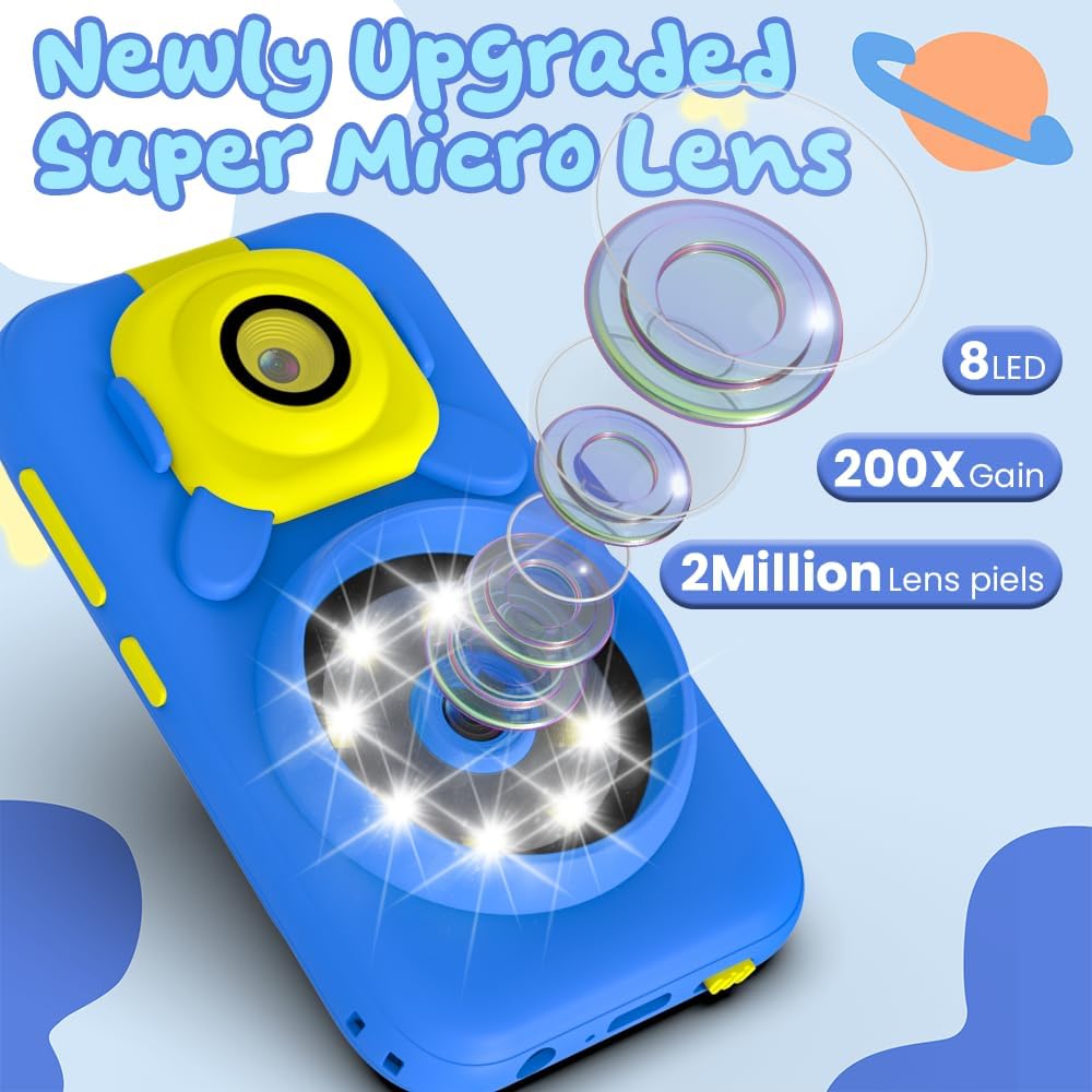 Kids 2-in-1 Camera &amp; Microscope Toy,200X Magnification Microscope,Flip Photo Lens for Kids Camera,2.
