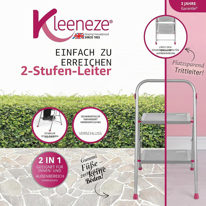Kleeneze KL068491EU Zusammenklappbare 2-stufige Trittleiter - Leichte Klappbar DIY-Leiter mit Handla