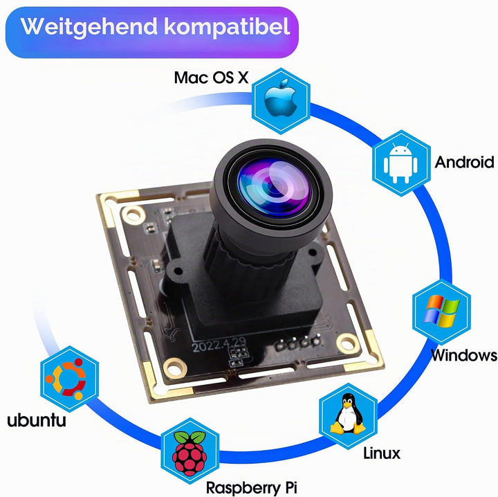 ELP 16MP USB-Kameramodul Weitwinkel 110 Grad Keine Verzerrung Objektiv Webcam, Ultra HD 3496P USB-Ka