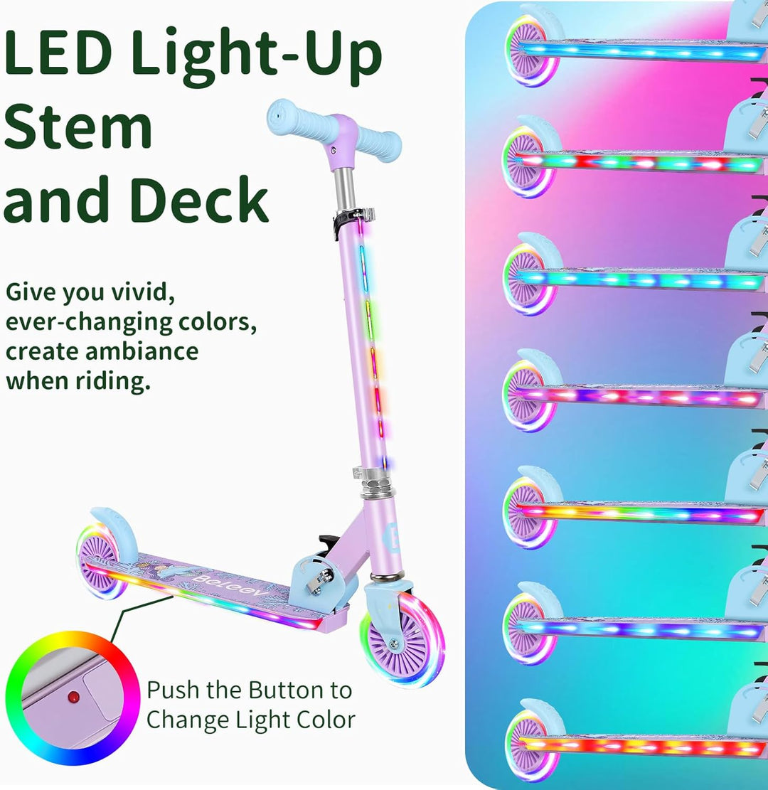 BELEEV V2 Roller Kinder Scooter 6 Jahre, Upgrade mit LED Leuchtenden Rädern, Lenksäule und Deck, Höh