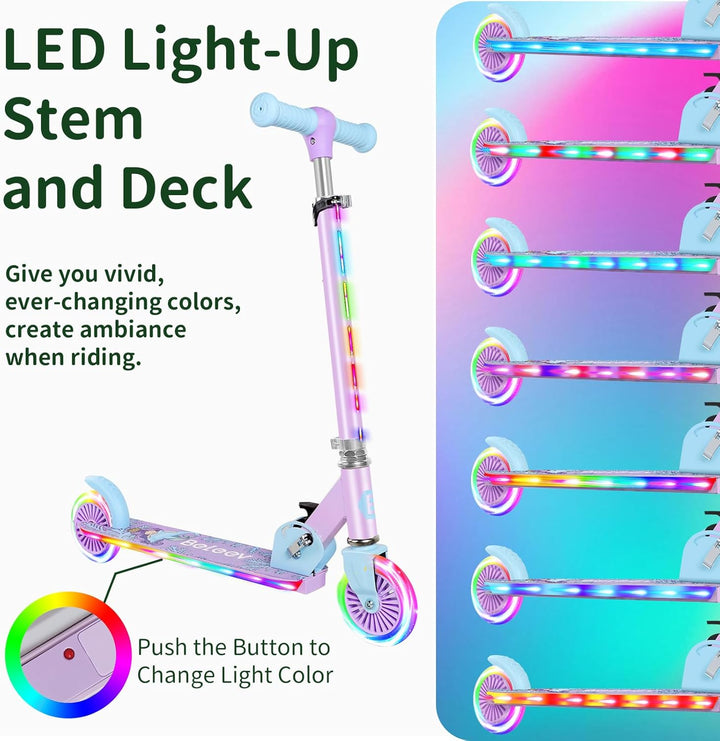 BELEEV V2 Roller Kinder Scooter 6 Jahre, Upgrade mit LED Leuchtenden Rädern, Lenksäule und Deck, Höh