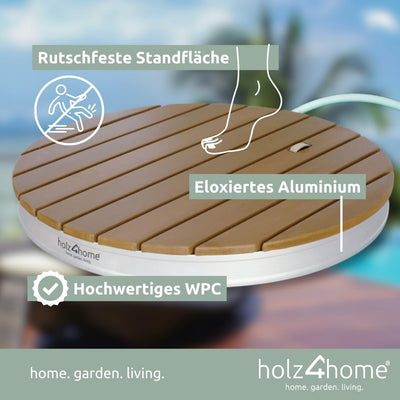 holz4home® Bodendusche als Gartendusche oder Pooldusche I Rund aus WPC und Aluminium I Höhenverstell