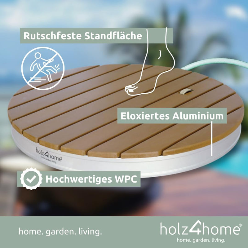 holz4home® Bodendusche als Gartendusche oder Pooldusche I Rund aus WPC und Aluminium I Höhenverstell
