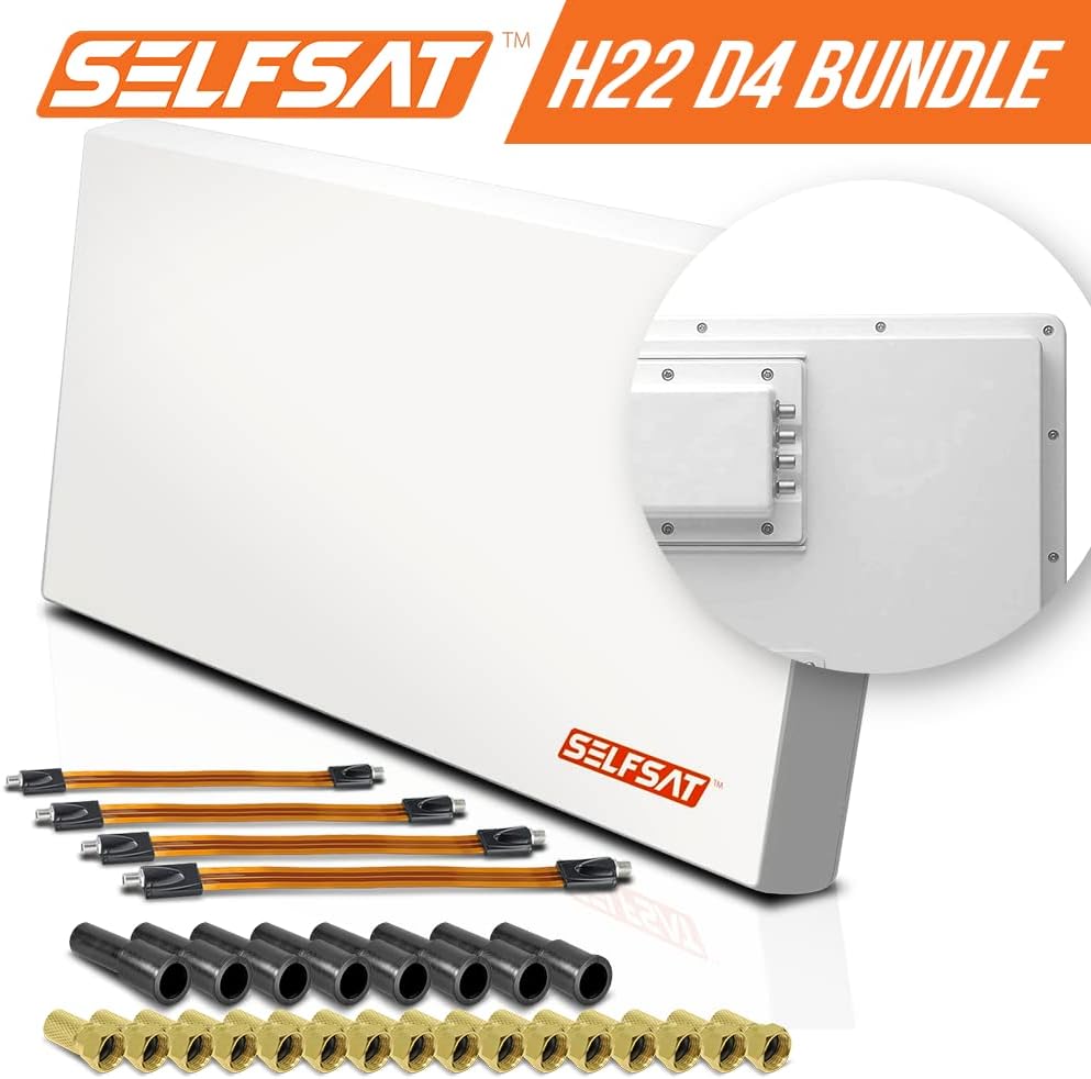 Selfsat H22D4+ 4 TV Teilnehmer SAT Flachantenne Flat +Profi Fensterdurchführung Full HD
