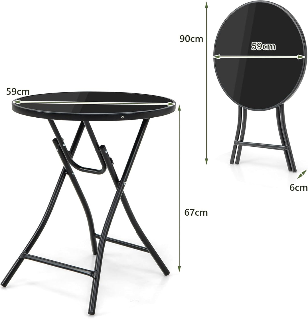 KOMFOTTEU Klappbarer Gartentisch, runder Balkontisch Ø 59 cm, Klapptisch mit Tischplatte aus gehärte