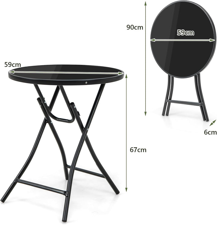 KOMFOTTEU Klappbarer Gartentisch, runder Balkontisch Ø 59 cm, Klapptisch mit Tischplatte aus gehärte