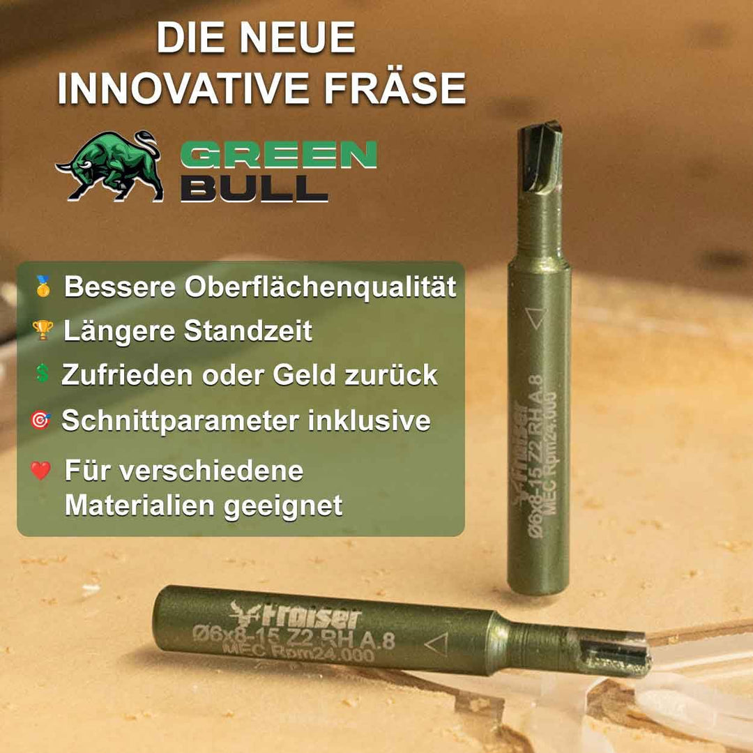 Fraiser GREEN BULL – Diamant-Fräser für Schnitte und Nuten in Holz, Kunststoff und Leichtmetallen, S