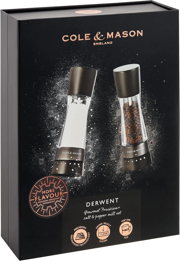 Cole & Mason H332293 Derwent Dunkles Holz Salz und Pfeffermühle,2er Set Manuell mit einstellbar, Acr