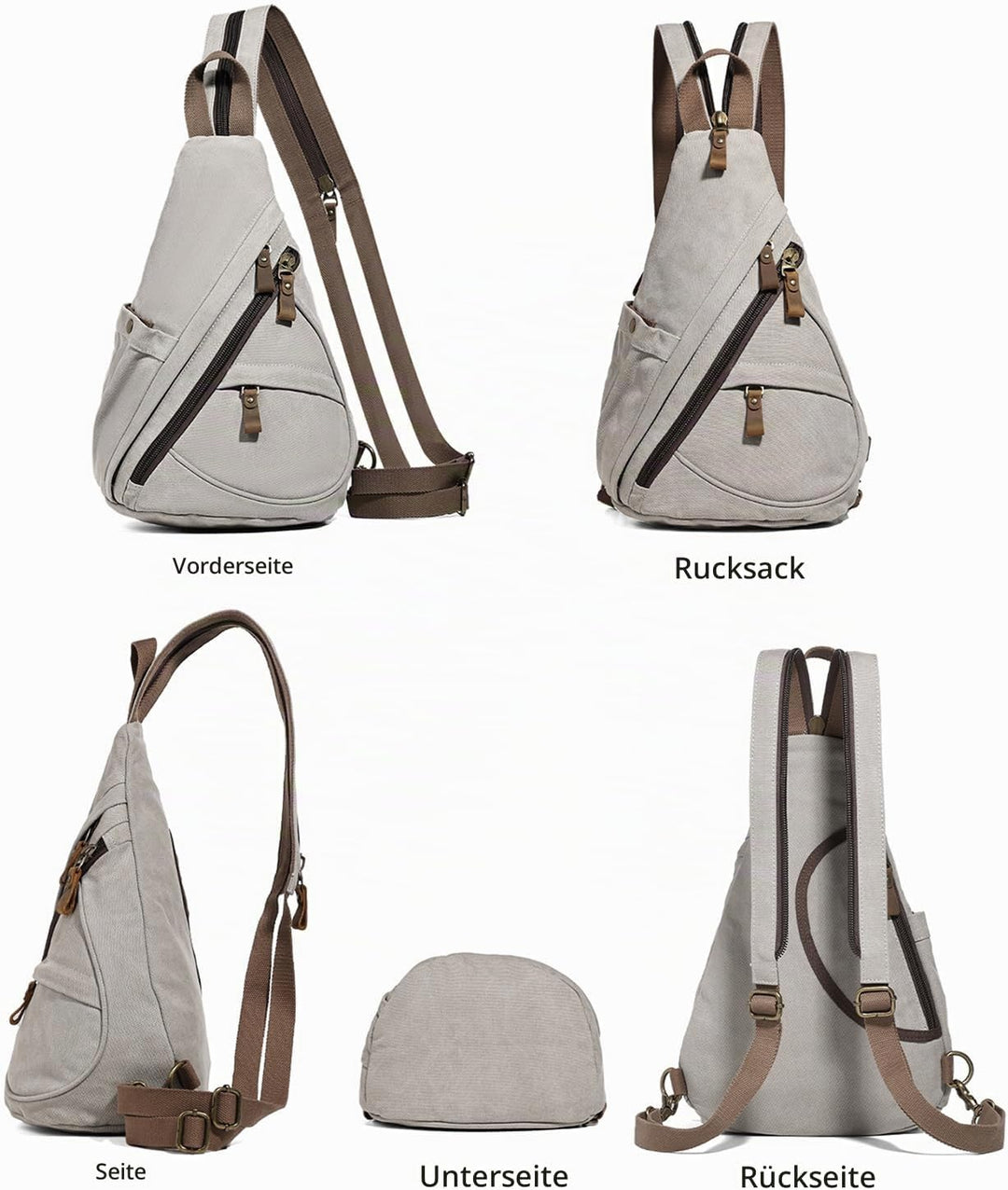 KL928 Canvas Sling Bag Rucksack Damen und Herren – Schulterrucksack Umhängetasche Crossbag Verstellb
